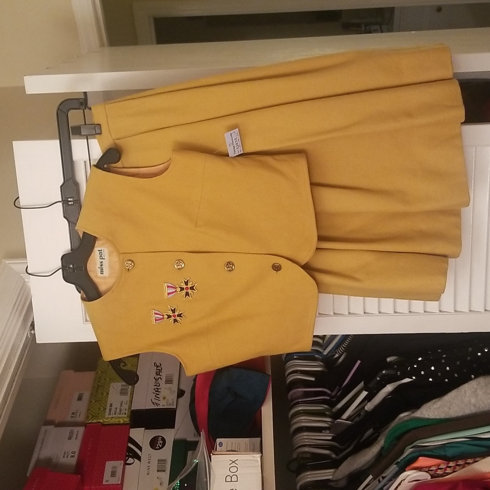 Vintage early 1960s mustard vest and skirt set